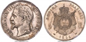 Napoleon III silver Proof Essai 5 Francs 1853 PR64 NGC, Maz-1637, VG-3330. Struck in the second year of the newly anointed Emperor's reign, this excep...