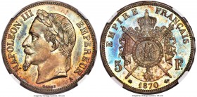 Napoleon III Proof 5 Francs 1870-A PR66 NGC, Paris mint, KM819, Gad-739. A gorgeous coin with original blue-green and pewter gray patina and flashy mi...