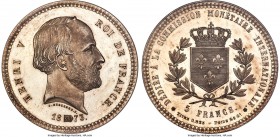 Henri V Pretender silver Essai 5 Francs 1873 MS62 NGC, Maz-927, Gad-654. A historical issue struck for the Pretender Henri V, crafted to exceptional d...