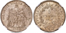 Republic 5 Francs 1875-A MS64 NGC, Paris mint, KM820.1. Large "A". A fine example layered in a silty silver patina. From the Cape Coral Collection of ...