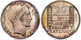 Republic silver Essai 20 Francs 1939 MS67+ NGC Maz-2557, Gem-200.9. Perfectly struck, with flashy fields layered in a delicate arrangement of wheat-co...