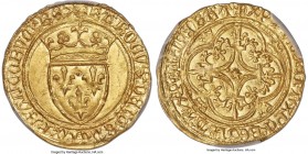 Charles VI gold Ecu d'Or a la couronne ND (1380-1422) MS65+ PCGS, St. Quentin mint (star in the center of cross), Fr-291, Dup-369A. 28.5mm. +[KARO]LVS...