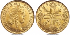 Louis XIV gold Louis d'Or 1651-A MS63 NGC, Paris mint, KM157.1, Gad-245. Shimmering aurous luster carries across the planchet, enlivening devices rend...