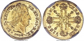Louis XIV gold Louis d'Or 1702-P MS60 NGC, Dijon mint, KM334.16, Gad-253. Struck on an attractive straw-gold planchet, glistening with mint luster and...