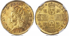Louis XV gold Louis d'Or de Noailles 1717-A MS63 NGC, Paris mint, KM428.1 (listed as 2 Louis d'Or), Fr-450, Fabre, Deswelle & Wattier-412. Despite its...