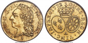 Louis XV gold Louis d'Or 1772-A AU55 PCGS, Paris mint, KM556.1, Gad-342. Exhibiting crisp detailing at every point of the struck design with only very...