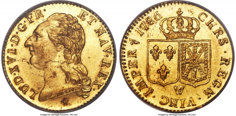 Louis XVI gold Louis d'Or 1786-W MS65 PCGS, Lille mint, KM591.15, Dup-1707. Imme...