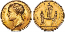 Napoleon gold "Coronation of Napoleon" Medal L'An XIII (1804/1805) AU58 NGC, Julius-1266. 26mm. 14.2gm. By Denon and Droz. A rare emission in gold, Na...