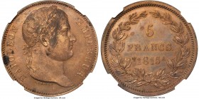 Napoleon copper Proof Essai "Hundred Days" 5 Francs 1815-A PR62 Brown NGC, Paris mint, KM-Pn21, Maz-568B. Dark tonal areas across Napoleon's portrait;...