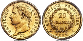 Napoleon gold 20 Francs 1807-A MS62 PCGS, Paris mint, KM687.1, Gad-1024. Laureate Head type. Close to fully struck on a rich golden planchet expressin...