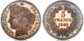 Republic Specimen 5 Francs 1849-A SP66 PCGS, Paris mint, KM761.1, Gad-719. An ideal representative of this early Republic issue defined by both an exa...