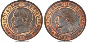 Napoleon III Proof Double Obverse 10 Centimes 1855 PR65 Red & Brown NGC, cf. Gad-248 (for standard type). No mintmark. An extremely rare Proof strike ...