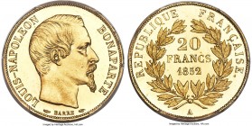 Napoleon III gold 20 Francs 1852-A MS66 PCGS, Paris mint, KM774. Its preservation so elite as to appear Prooflike, luster somewhere between reflective...
