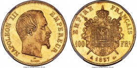 Napoleon III gold 100 Francs 1857-A MS63 NGC, Paris mint, KM786.1. Wholly original surfaces, with just a few too many scattered marks that prevent it ...