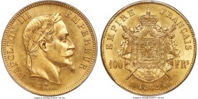 Napoleon III gold 100 Francs 1862-A MS64 PCGS, Paris mint, KM802.1, Fr-551, Gad-1136. Extremely high grade for the type, this coin is tied with 12 oth...