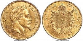 Napoleon III gold 100 Francs 1869-BB MS64 PCGS, Strasbourg mint, KM802.2, Fr-551, Gad-1136. A few speckled marks, but otherwise attractive and bold, a...