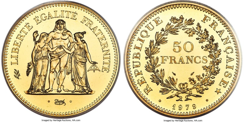 Republic gold Specimen Piefort 50 Francs 1979 SP64 PCGS, Paris mint, KM-P651. A ...