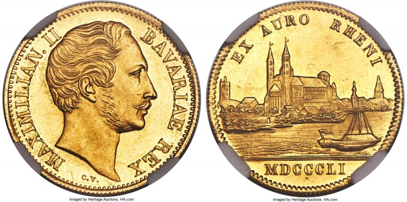 Bavaria. Maximilian II gold Ducat MDCCCLI (1851) MS62 NGC, KM841, Fr-278. A scar...