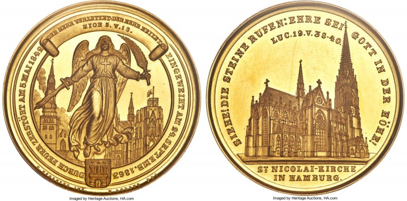 Hamburg. Free City gold Specimen "Bankportugalöser" Medal of 10 Ducats 1863-Date...