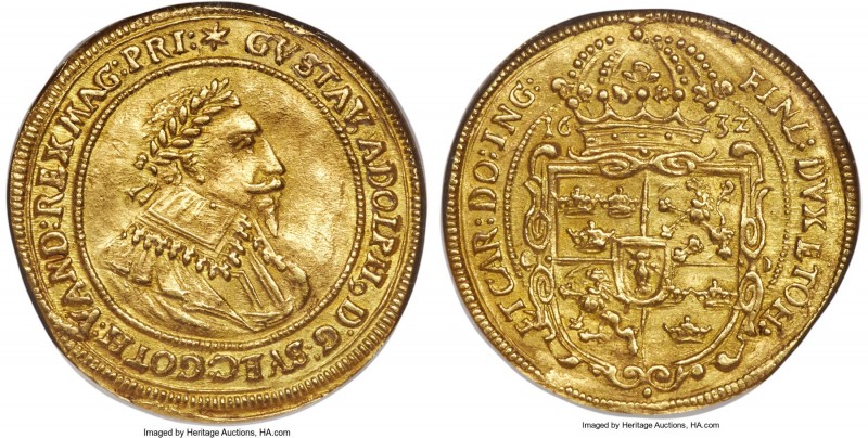 Nürnberg. Gustav II Adolf of Sweden gold Ducat 1632 MS63 NGC, KM120, Fr-1924. A ...