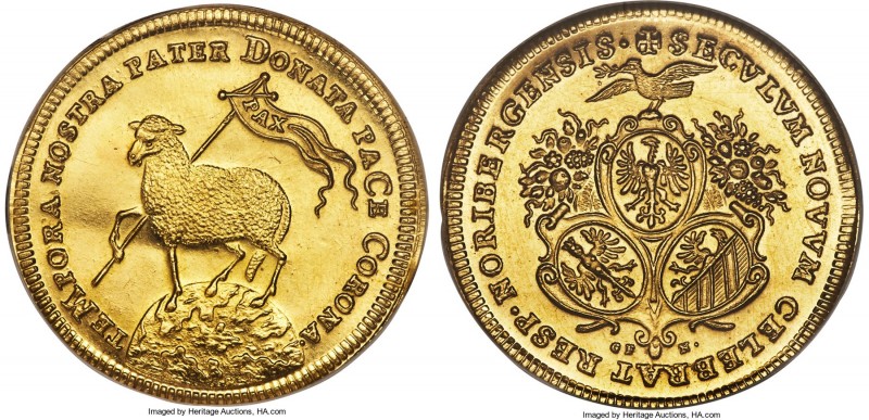 Nürnberg. Free City gold 2 Ducat ND (1700) MS63 NGC, KM259, Fr-1882. This piece ...