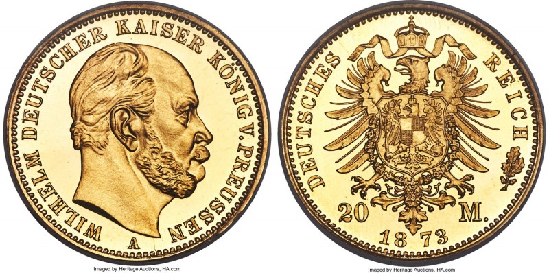 Prussia. Wilhelm I gold Proof 20 Mark 1873-A PR65 Deep Cameo PCGS, Berlin mint, ...