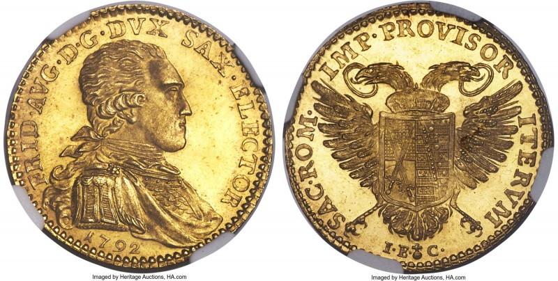 Saxony. Friedrich August III gold Ducat 1792-IEC MS65 NGC, KM1035, Fr-2881. Vica...