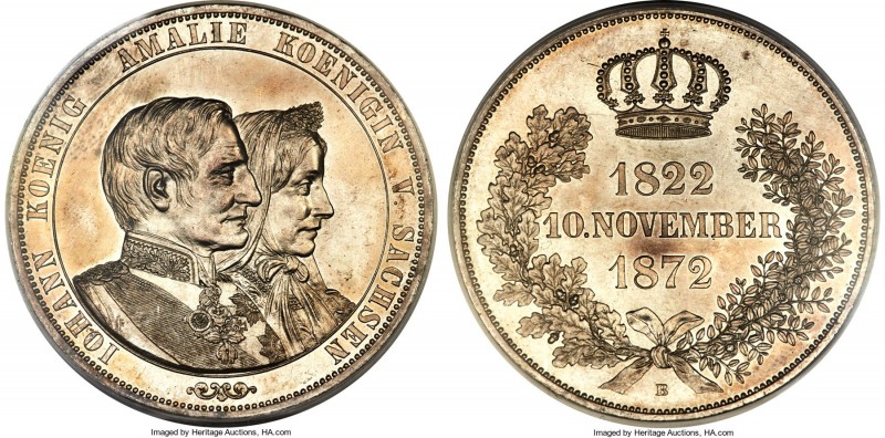 Saxony. Johann Proof "Golden Wedding Anniversary" 2 Taler (3-1/2 Gulden) 1872-B ...