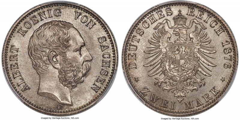 Saxony. Albert 2 Mark 1876-E MS67 PCGS, Muldenhutten mint, KM1238. Perhaps impos...