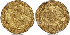 Henry VII (1485-1509) gold Angel ND (1495-1498) UNC Details (Reverse Scratched) NGC, Tower mint, Pansy mm, First coinage, S-2183, N-1696. Incorrect Sp...