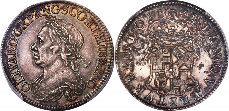 Oliver Cromwell 1/2 Crown 1658 UNC Details (Tooled) PCGS, KM-B207, S-3227A, ESC-...