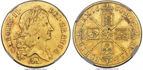 Charles II gold "Elephant" 2 Guineas 1664 XF40 NGC, KM425.2, S-3334. Elephant below bust. A popular hallmarked issue, the first year of production for...
