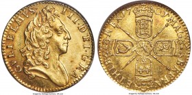 William III gold 1/2 Guinea 1701 MS63 NGC, KM487.3, S-3468. At the highest grade level for the type within both NGC and PCGS's databases, a fractional...