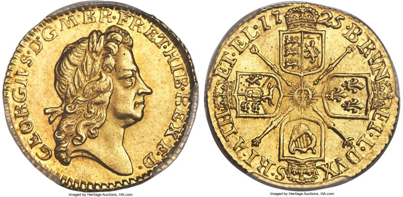 George I gold 1/2 Guinea 1725 MS64 PCGS, KM560, S-3637. Sharp and well-defined, ...