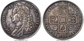 George II Crown 1743 AU53 PCGS, KM585.1, ESC-124, S-3688. Roses in reverse angles. Darkly toned in recesses, the remainder of the planchet dove gray w...