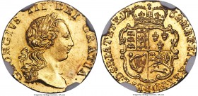 George III gold 1/4 Guinea 1762 MS65 NGC, KM592, S-3741. A one-year type (Quarter Guineas were only struck in two years, this and 1718), and condition...