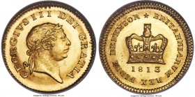 George III gold 1/3 Guinea 1813 MS65 NGC, KM650, S-3740. An enticing gem representative of this final-year denomination, after which the 1816 Great Re...