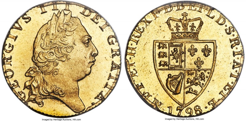 George III gold Guinea 1798 MS65 PCGS, KM609, S-3729. Outstanding, an absolutely...