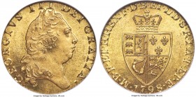 George III gold Guinea 1798 MS64 NGC, KM609, S-3729. Somewhat Prooflike, a year which often survives in higher grades yet not with the eye appeal the ...