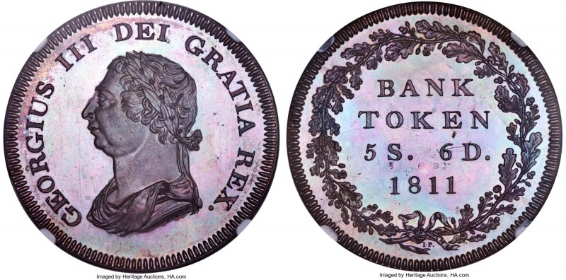 George III copper Proof Pattern Bank Token of 5 Shillings 6 Pence 1811 PR67 Brow...