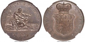 George III copper Proof Pattern "Hercules" Crown 1820 PR64 Brown NGC, ESC-244 (R2), L&S-212. By J. P. Droz after Monneron's 1792 pattern by Dupré. The...