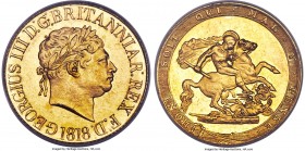 George III gold Sovereign 1818 MS62 PCGS, KM674, S-3785A. Ascending colon after BRITANNIAR. The more common type for this year, but certainly uncommon...
