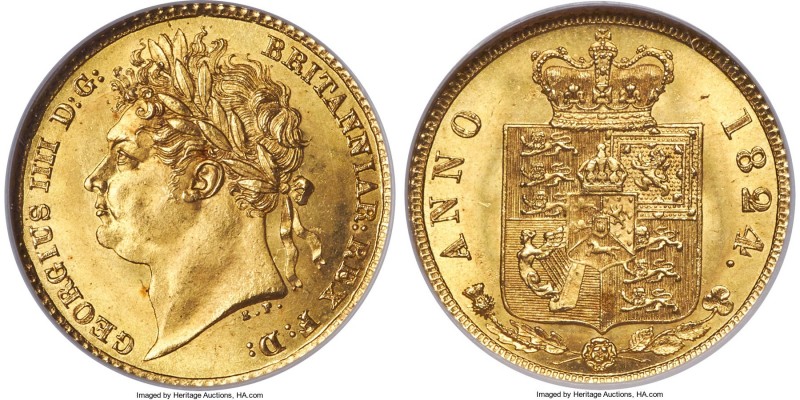 George IV gold 1/2 Sovereign 1824 MS65 NGC, KM689, S-3803. The only MS65 specime...