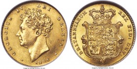 George IV gold 1/2 Sovereign 1826 MS64 NGC, KM700, S-3804. Scarcely represented in this high of a grade. Flawless, its surfaces of perfect satin textu...
