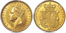 George IV gold Sovereign 1830 MS63 PCGS, KM696, S-3801. The scarcer final year of George IV's coinage. This delightful Sovereign proudly displays near...