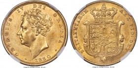 George IV gold Sovereign 1830 MS62 NGC, KM696, S-3801. A premium selection, George IV's last Sovereign date and not often offered in Mint State. Parti...