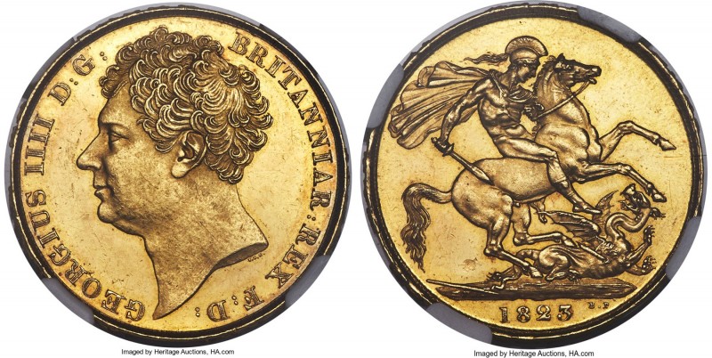 George IV gold 2 Pounds 1823 MS61 NGC, KM690, S-3798. Peppered with bagmarks and...