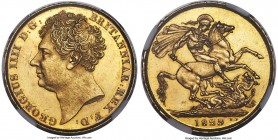 George IV gold 2 Pounds 1823 MS61 NGC, KM690, S-3798. Peppered with bagmarks and hairlines in accordance with its grade, none of which disguise its Pr...