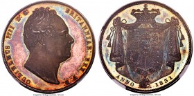 William IV Proof 1/2 Crown 1831 PR65 NGC, KM714.1, S-2834A. Plain edge. Marvelously toned fields of cobalt, amber-gold and mauve iridescence dazzle th...