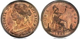 Victoria Proof Penny 1868 PR65 Red PCGS, KM749.2, S-3954. Besides some scattered dark spots, this piece is almost completely red in color - putting it...